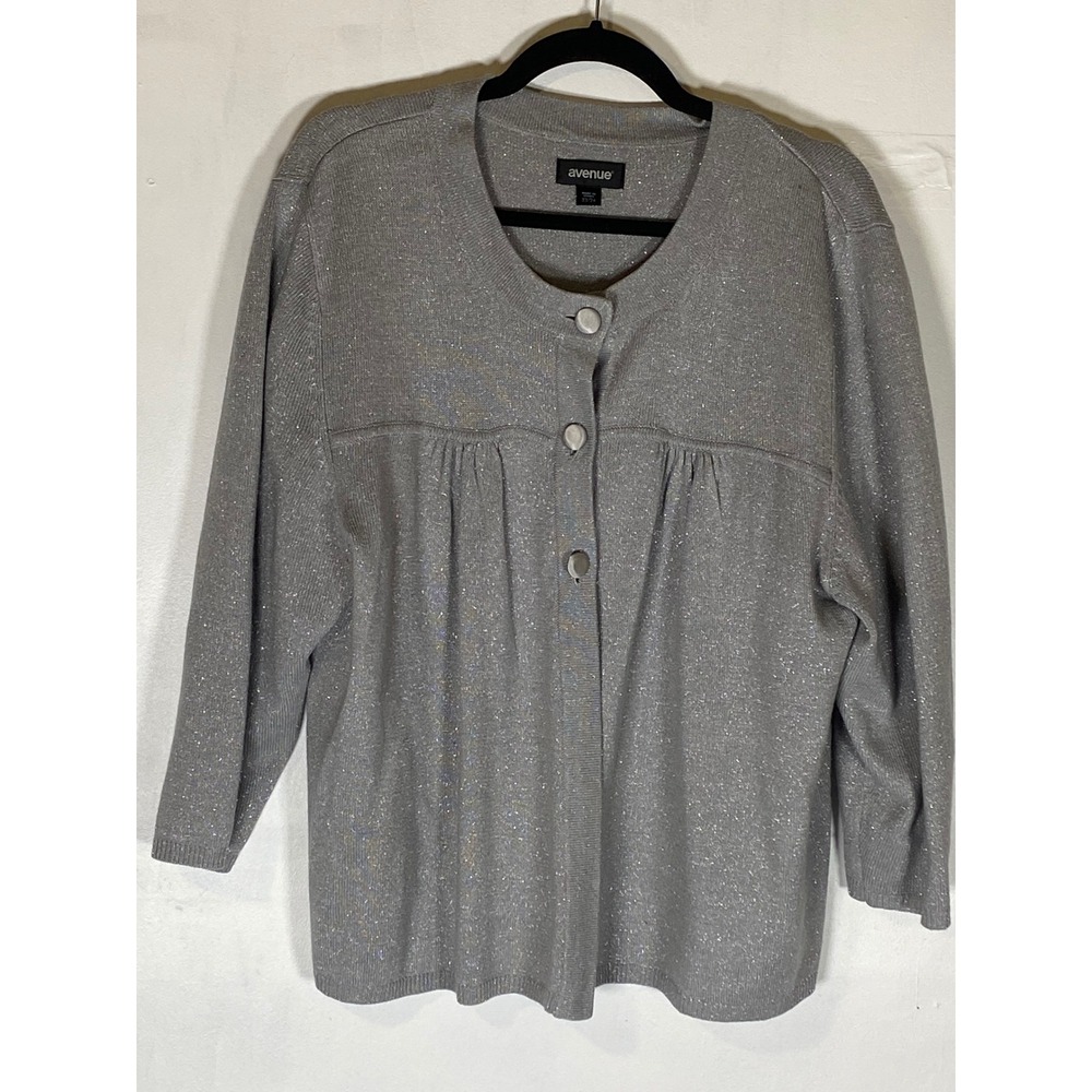 Avenue Silver Metallic‎ Shimmer Cardigan 22/24 Plus Size Sparkle Sweater